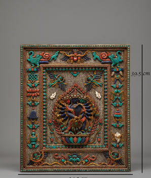 Chakrasamvara Wall Art | Sacred Tibetan Copper & Silver Wall Hanging