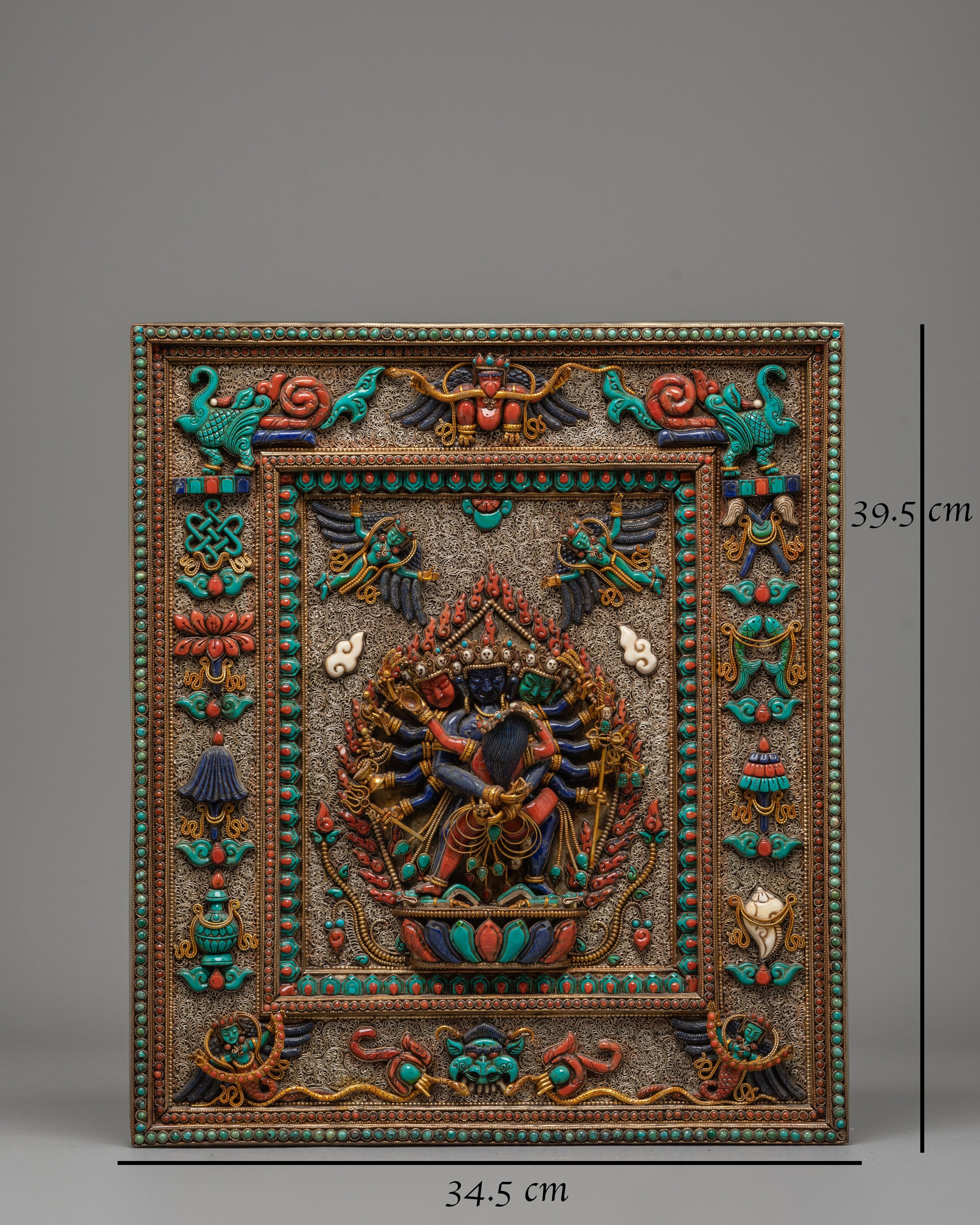 Chakrasamvara Wall Art | Sacred Tibetan Copper & Silver Wall Hanging