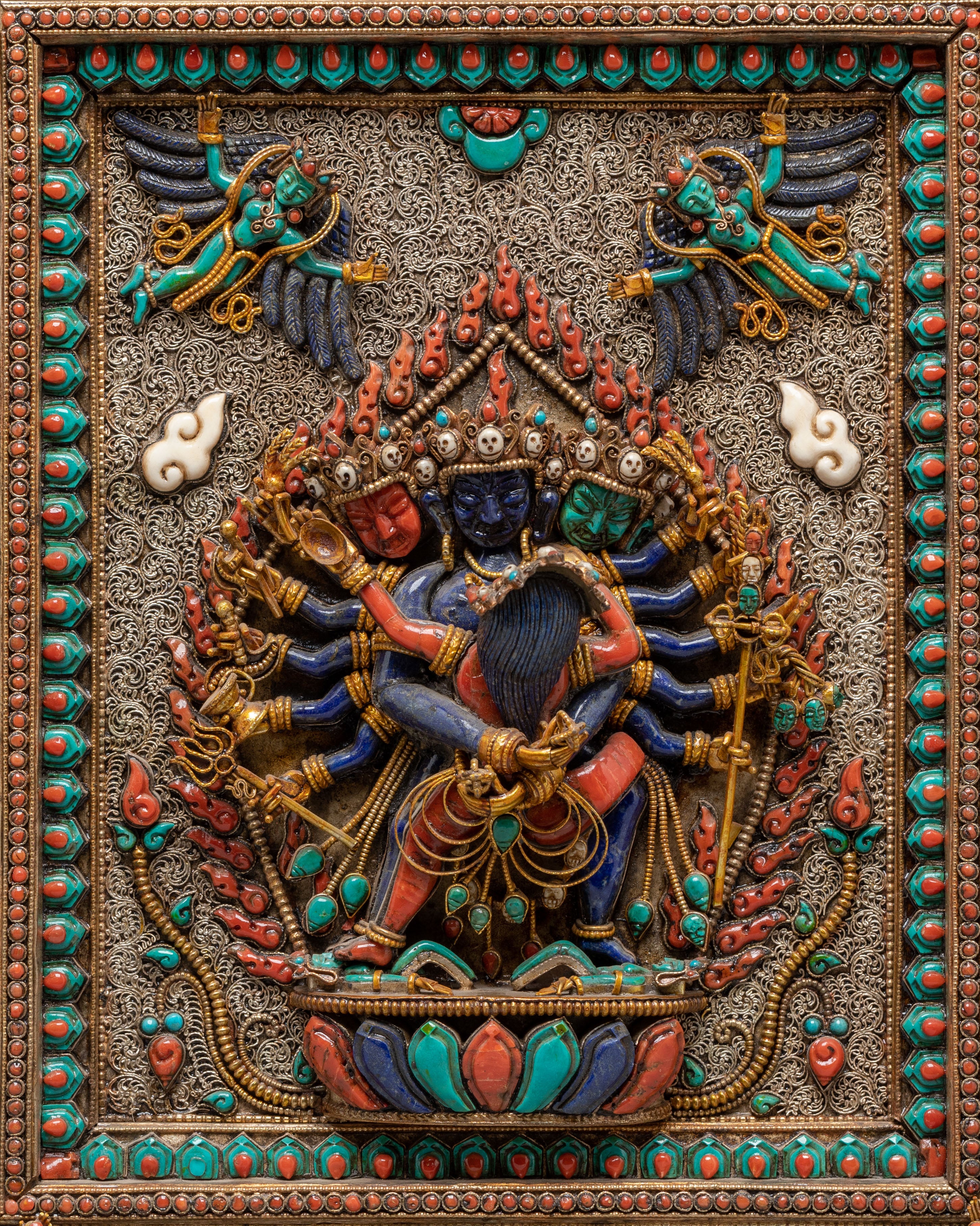 Chakrasamvara Wall Art | Sacred Tibetan Copper & Silver Wall Hanging