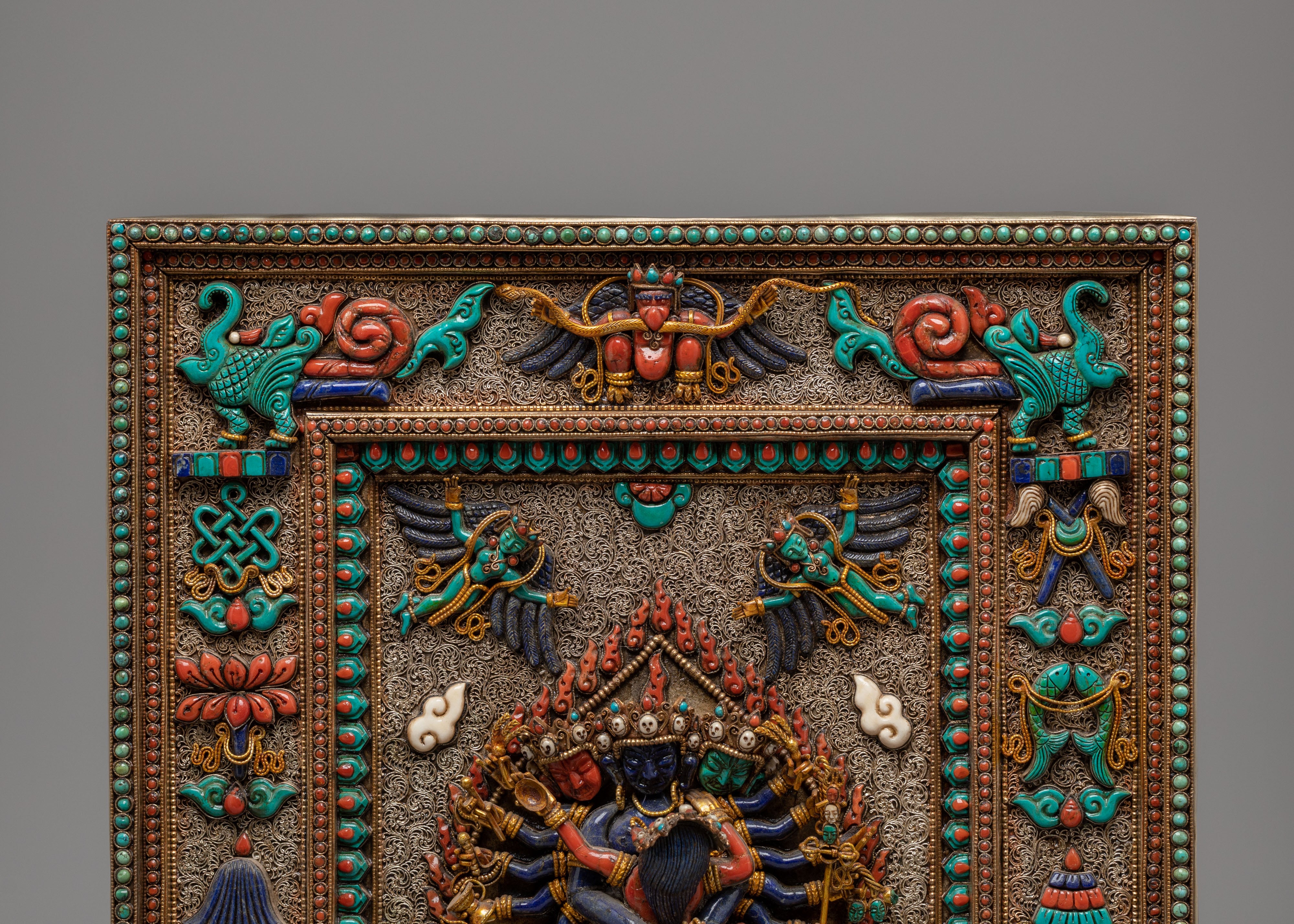 Chakrasamvara Wall Art | Sacred Tibetan Copper & Silver Wall Hanging