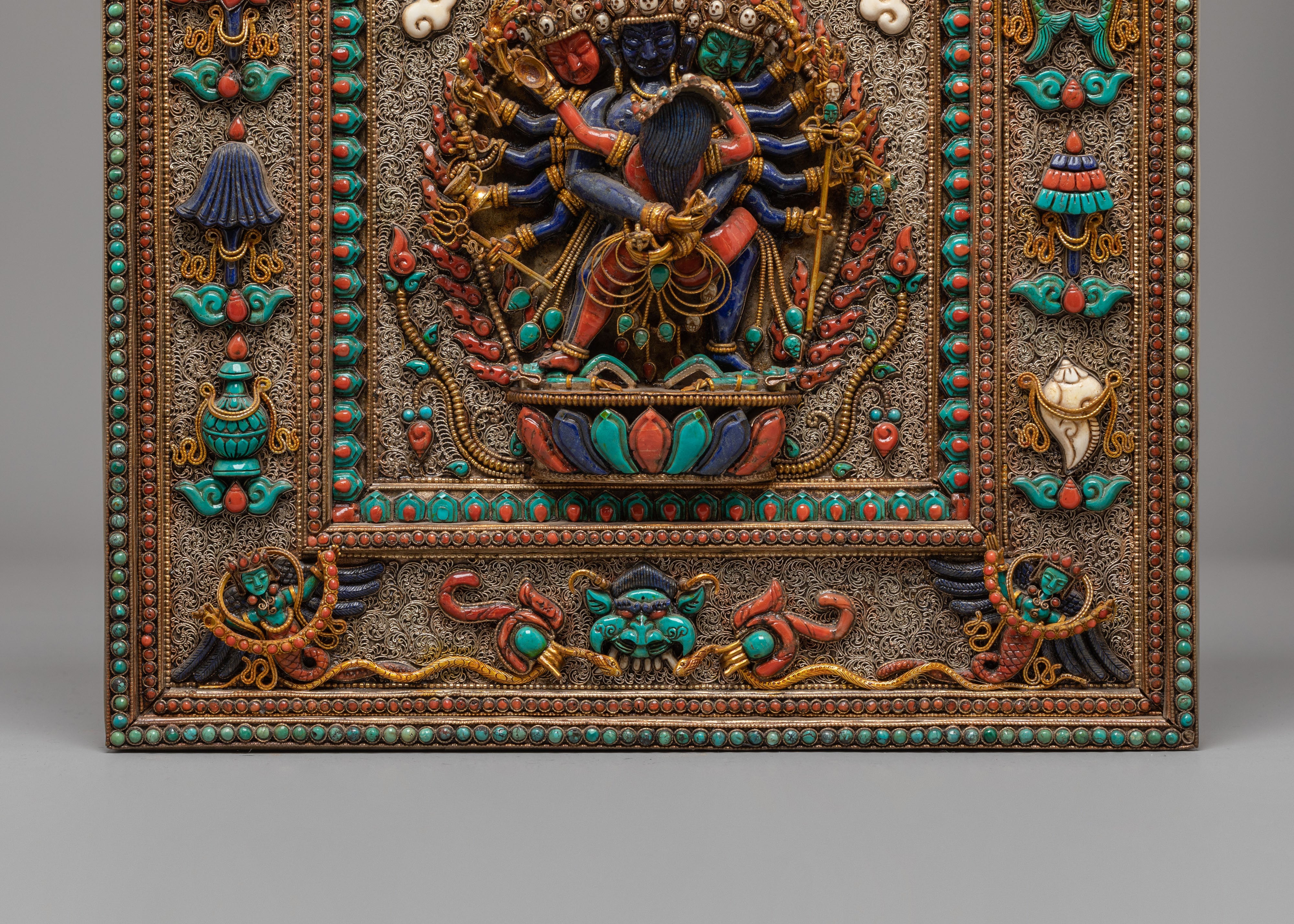 Chakrasamvara Wall Art | Sacred Tibetan Copper & Silver Wall Hanging