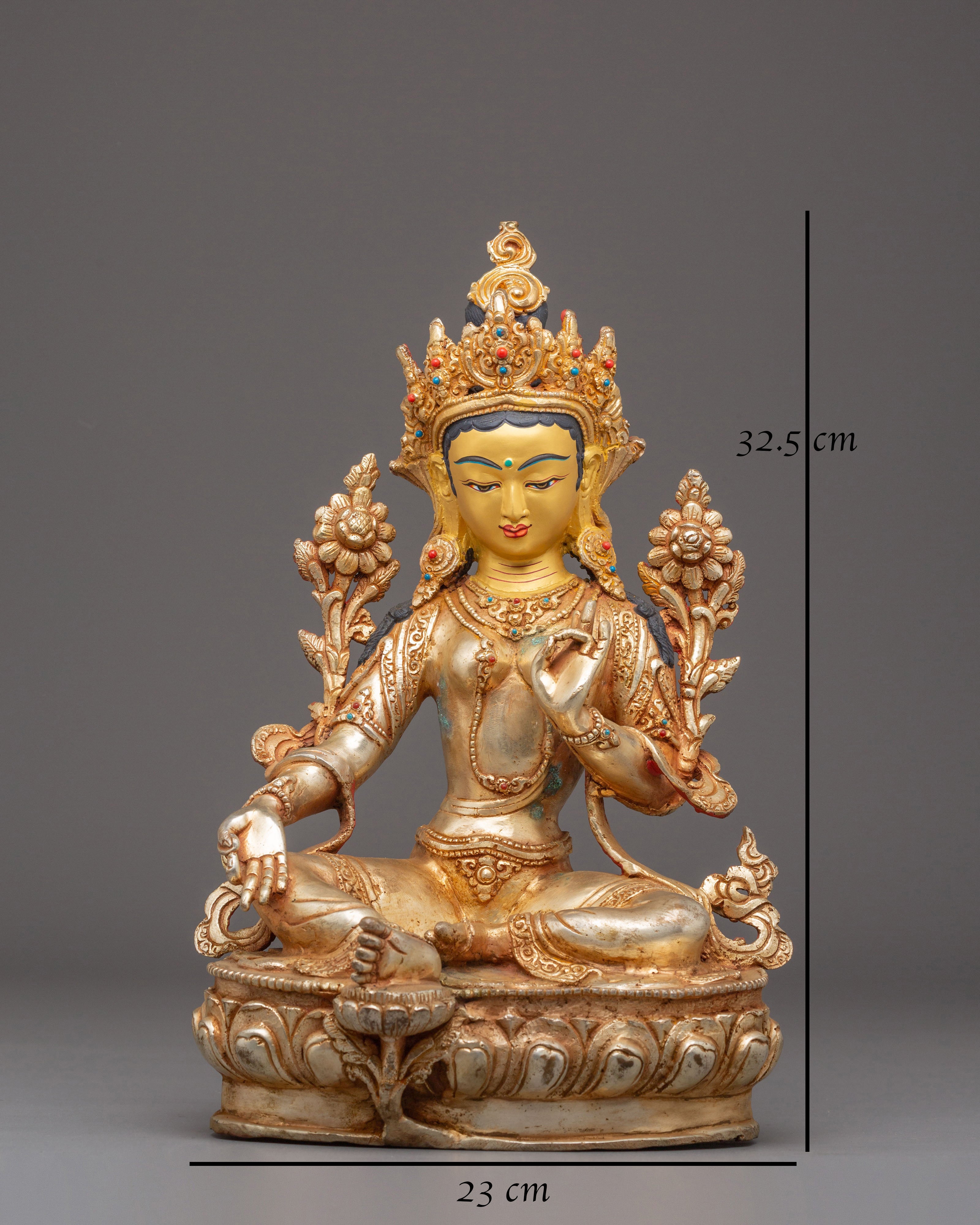 Compassionate Bodhisattva Shyama Tara Statue | Green Tara Tibetan Figurine