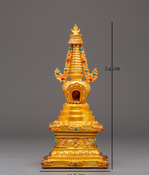 Golden Stupa for Altar | Tibetan Buddhist Stupa for Meditation