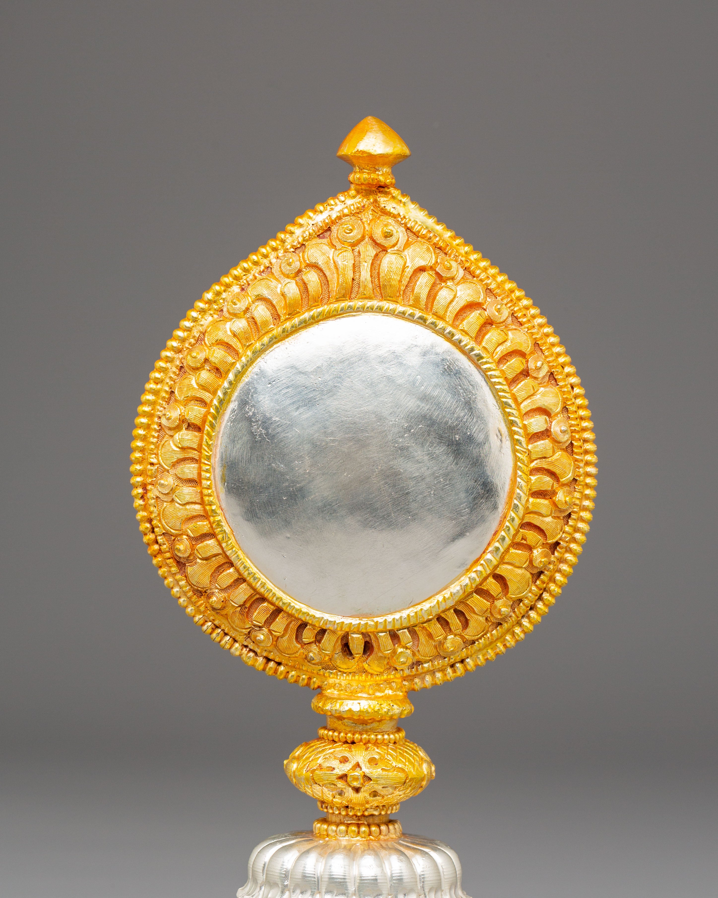 Sacred Ritual Meditation Mirror | Tibetan Gold Plated Mirror