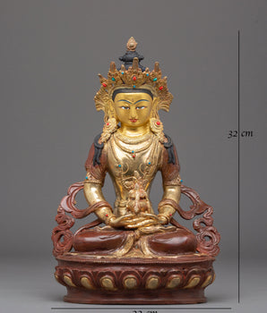 Sacred Long Life Amitayus Buddha Statue | Golden Copper Buddha Sculpture