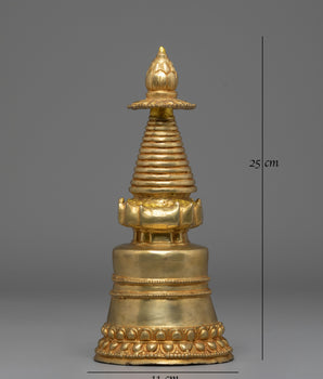 Handcrafted Gold Plated Buddhist Stupa | Spiritual Tibetan Meditation Decor