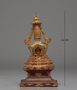 Handcrafted Tibetan Copper Stupa | Copper Gold-Plated Art