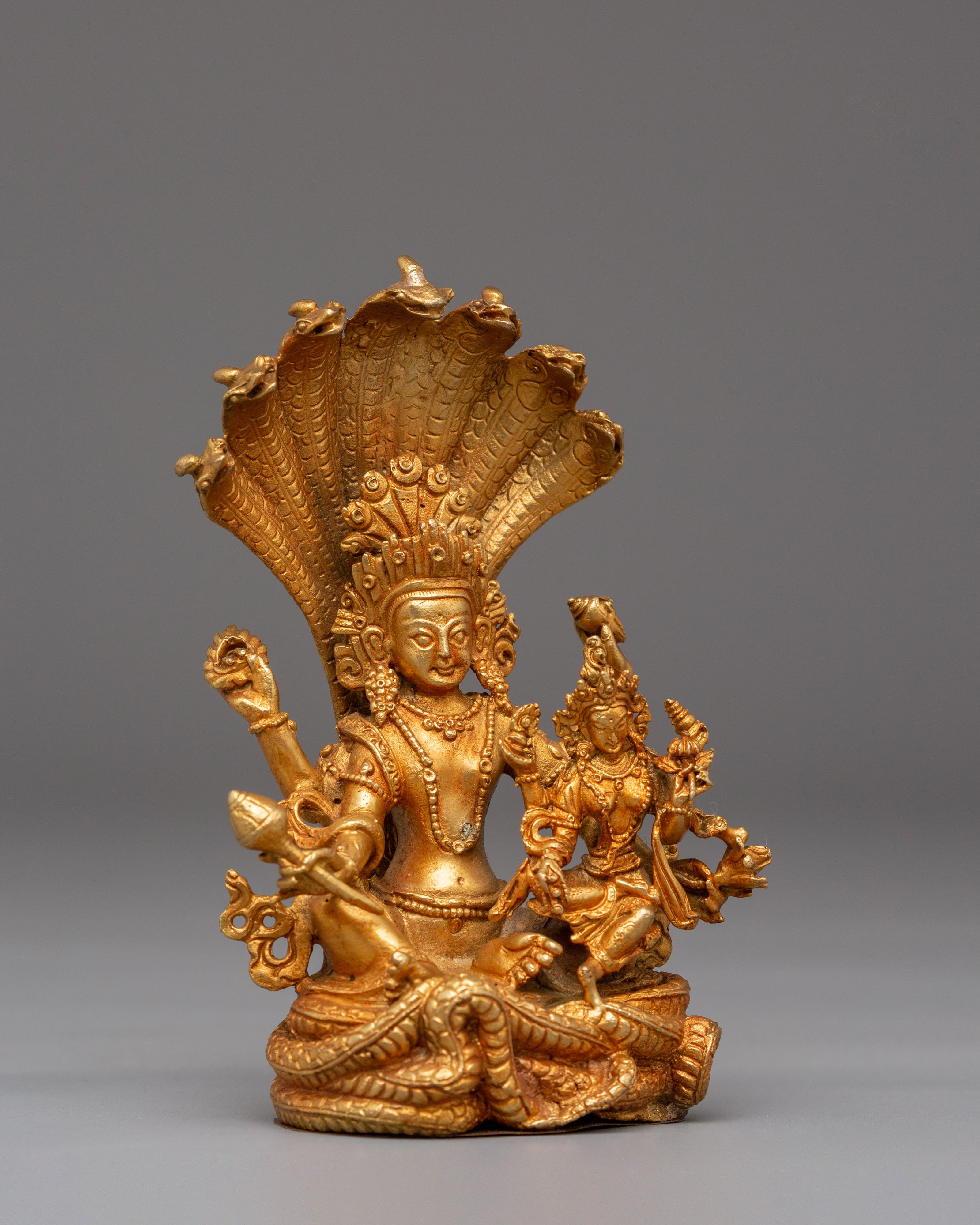 Handcrafted Vishnu Copper Statue | Gold Plated Hindu Deity