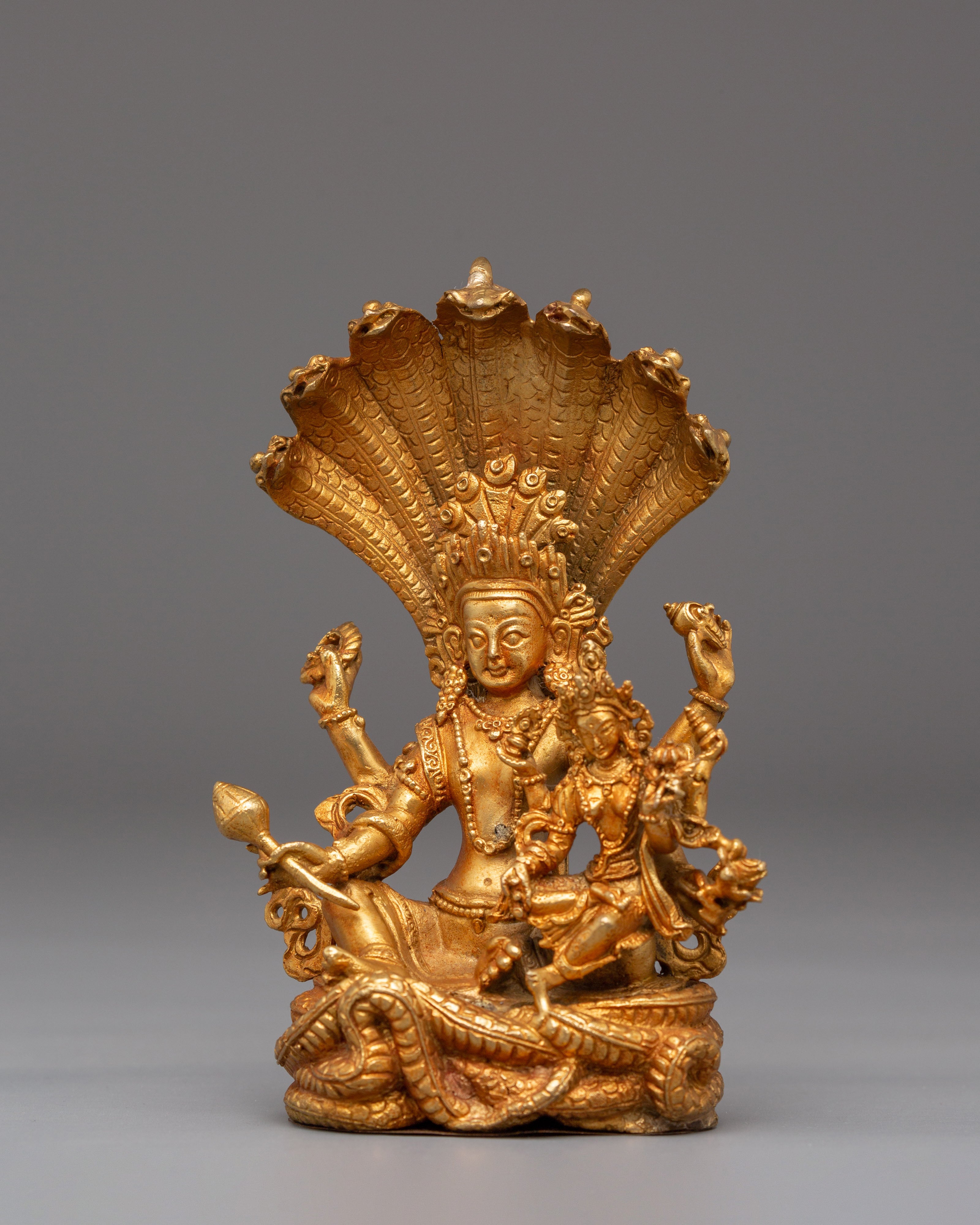 Handcrafted Vishnu Copper Statue | Gold Plated Hindu Deity