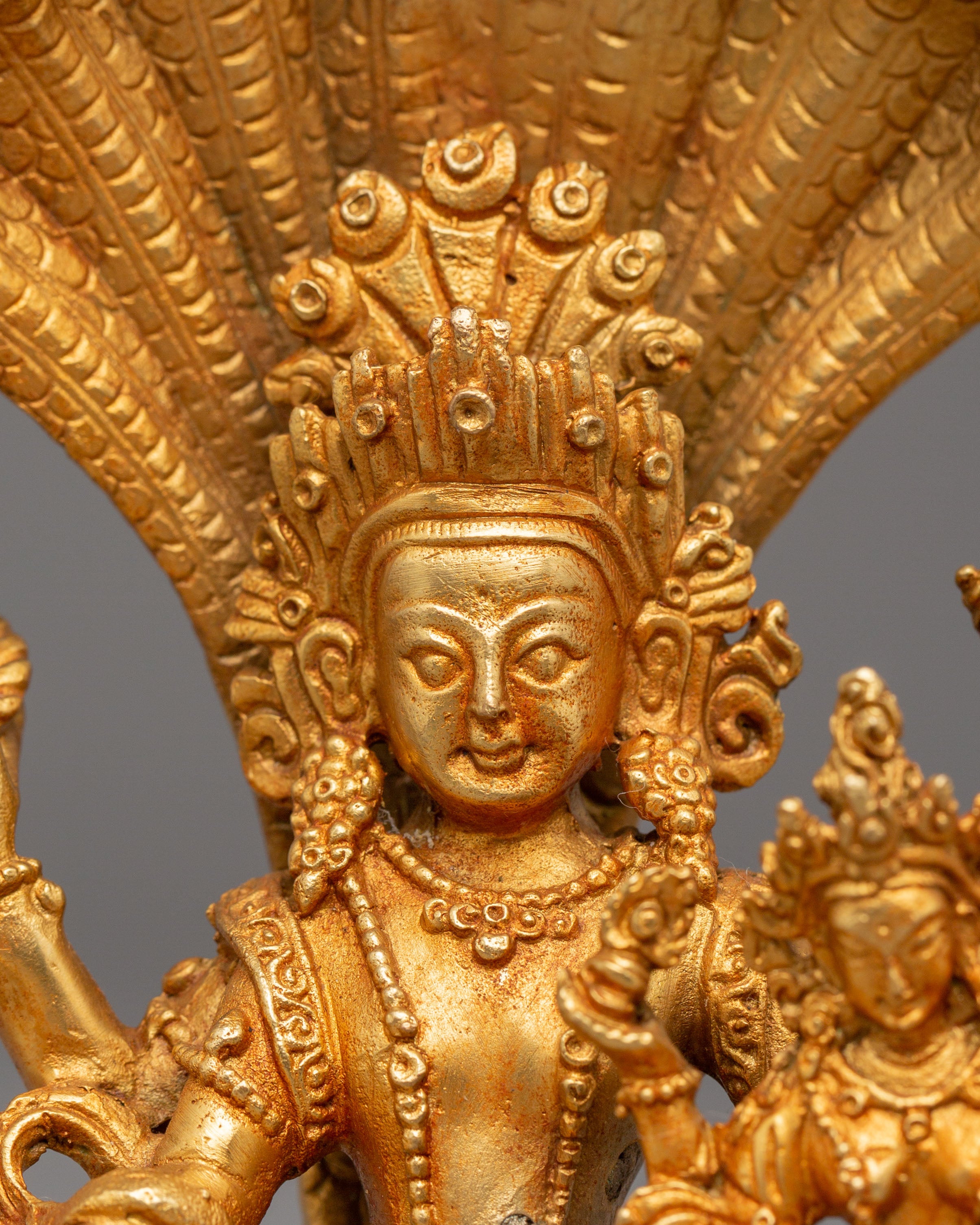 Handcrafted Vishnu Copper Statue | Gold Plated Hindu Deity