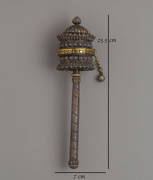 Handcrafted Traditional Prayer Wheel | Copper with Silver, Turquoise & Coral
