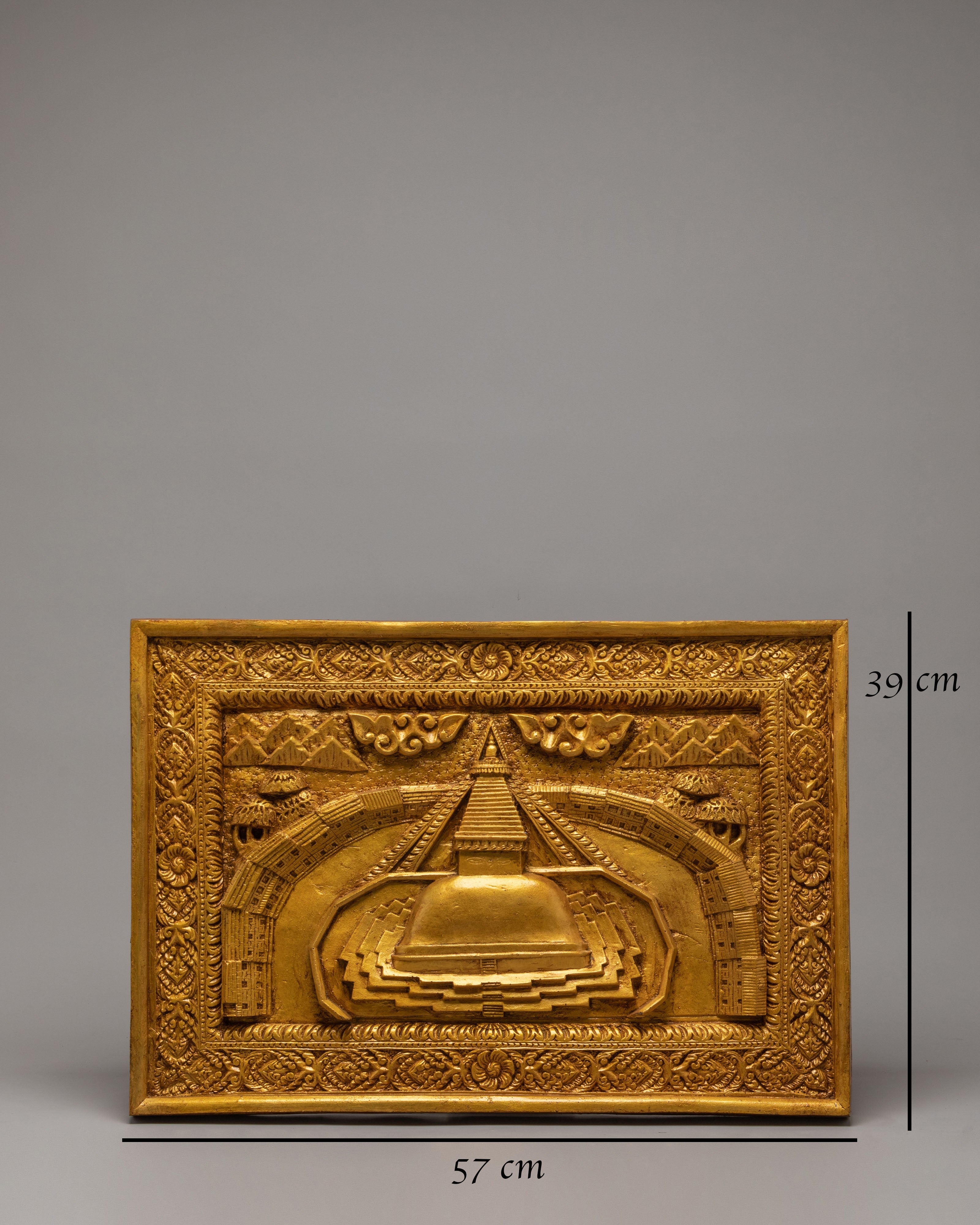 Traditional Golden Stupa Wall Hanging | Sacred Tibetan Art