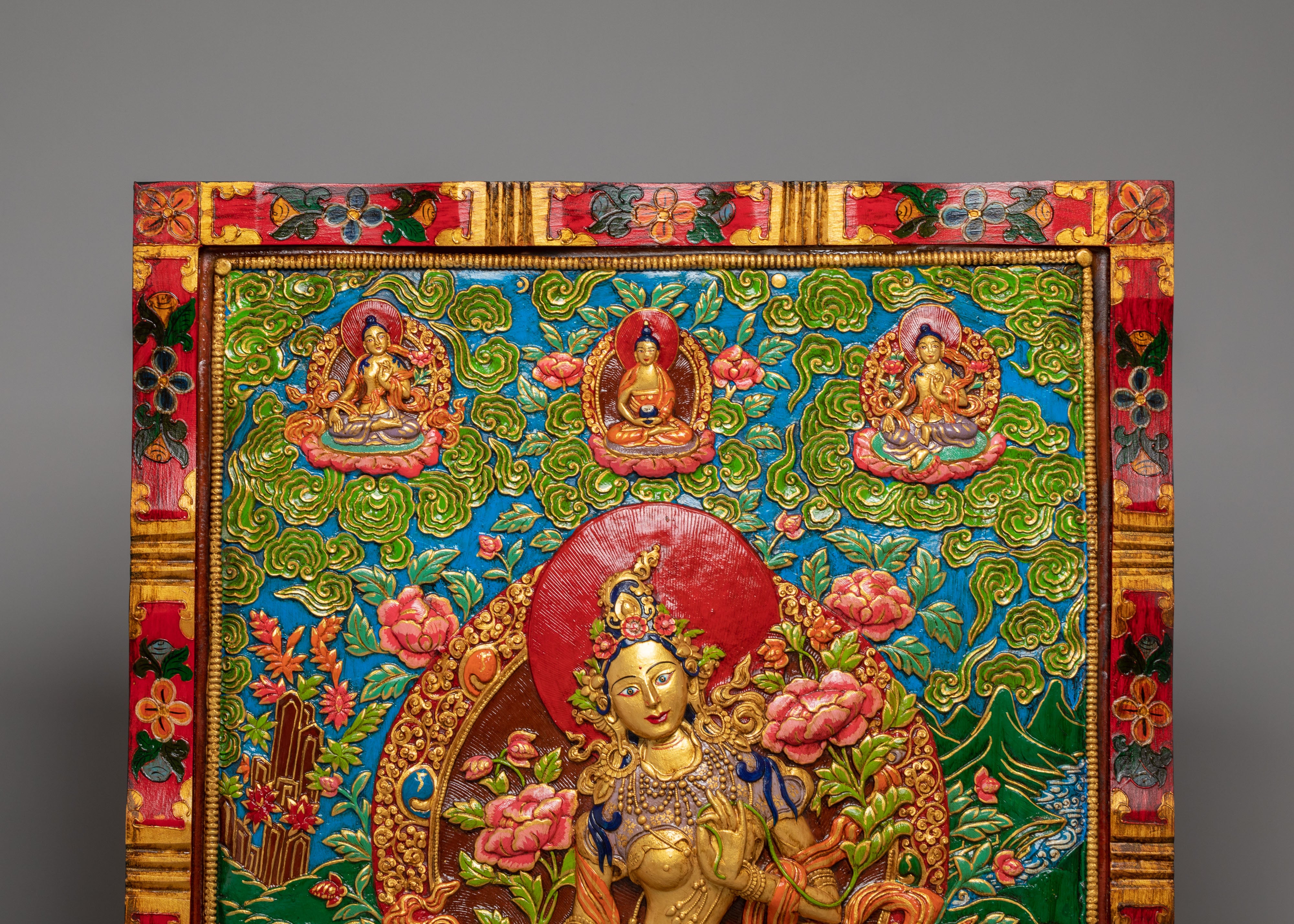 Handmade Green Tara Thangka Wall Hanging | Tibetan Buddhist Sacred Art