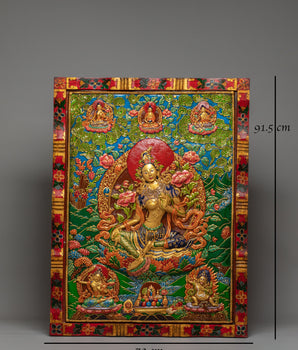 Handmade Green Tara Thangka Wall Hanging | Tibetan Buddhist Sacred Art