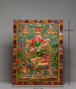 Handmade White Tara Thangka Wall Hanging | Tibetan Buddhist Goddess Art