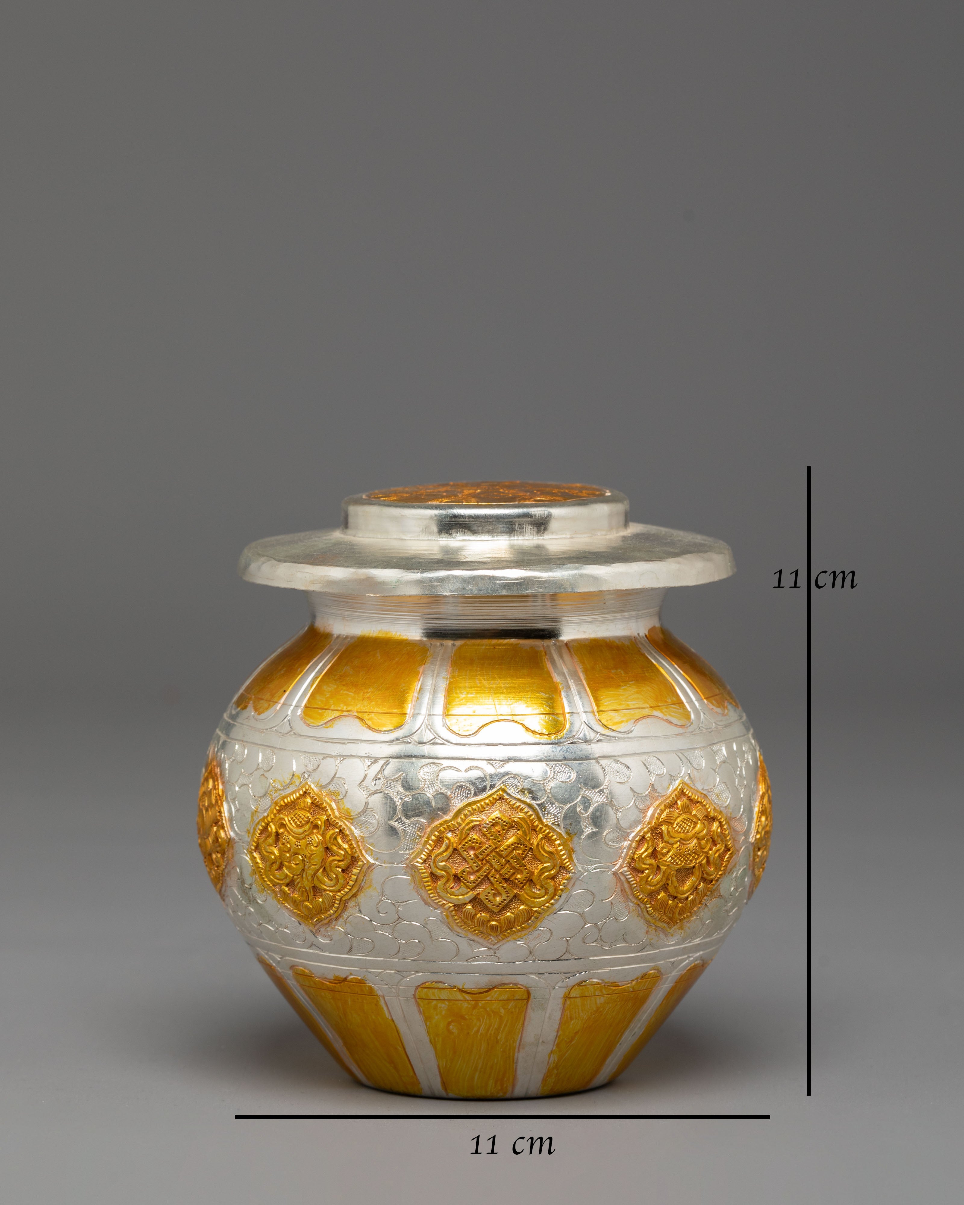 Gold Plated Rice Pot for Offering | Copper and Silver Plated Ritual Item for Altar