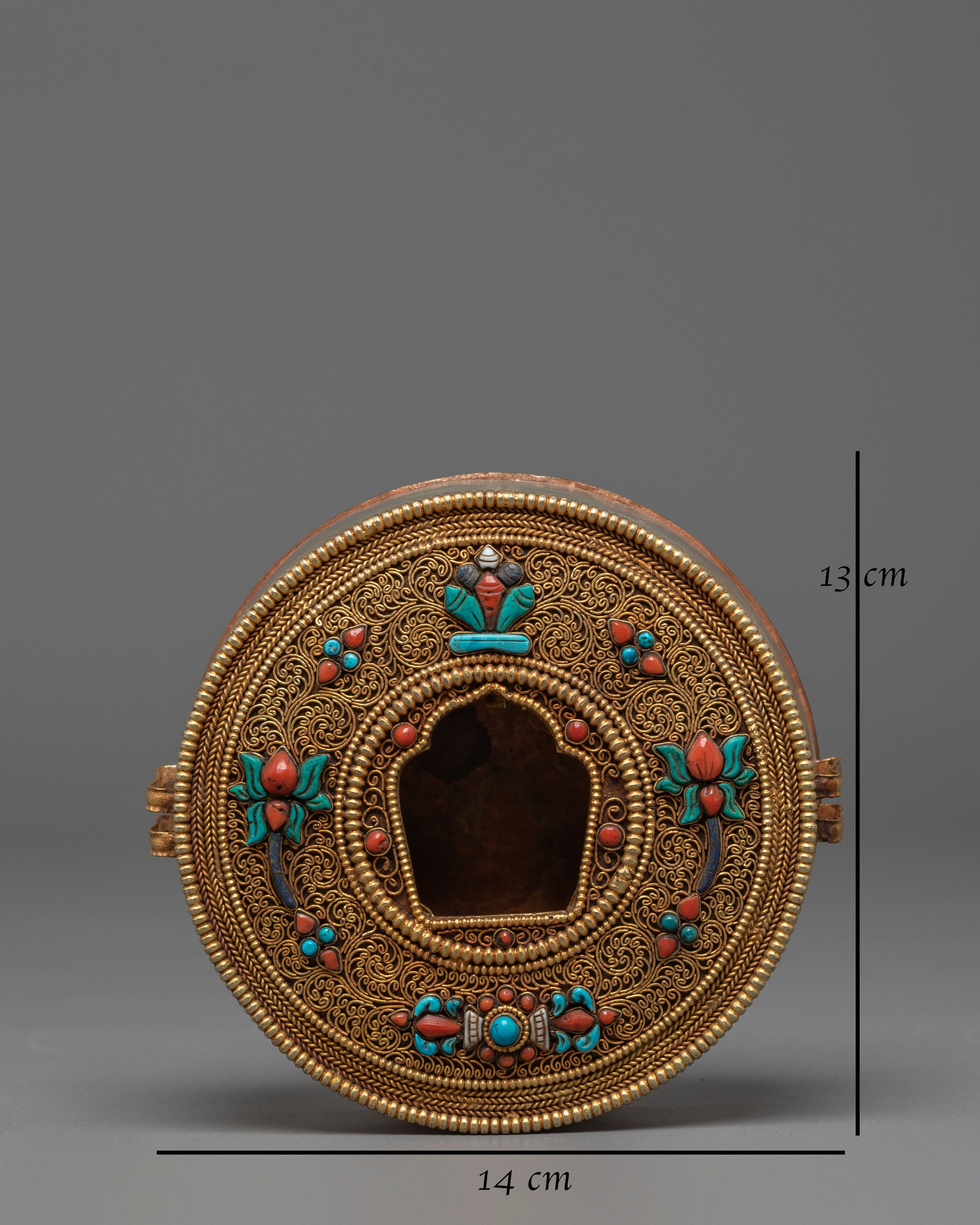 Handmade Gold Plated Ghau Box | Tibetan Sacred Box for Ritual Use