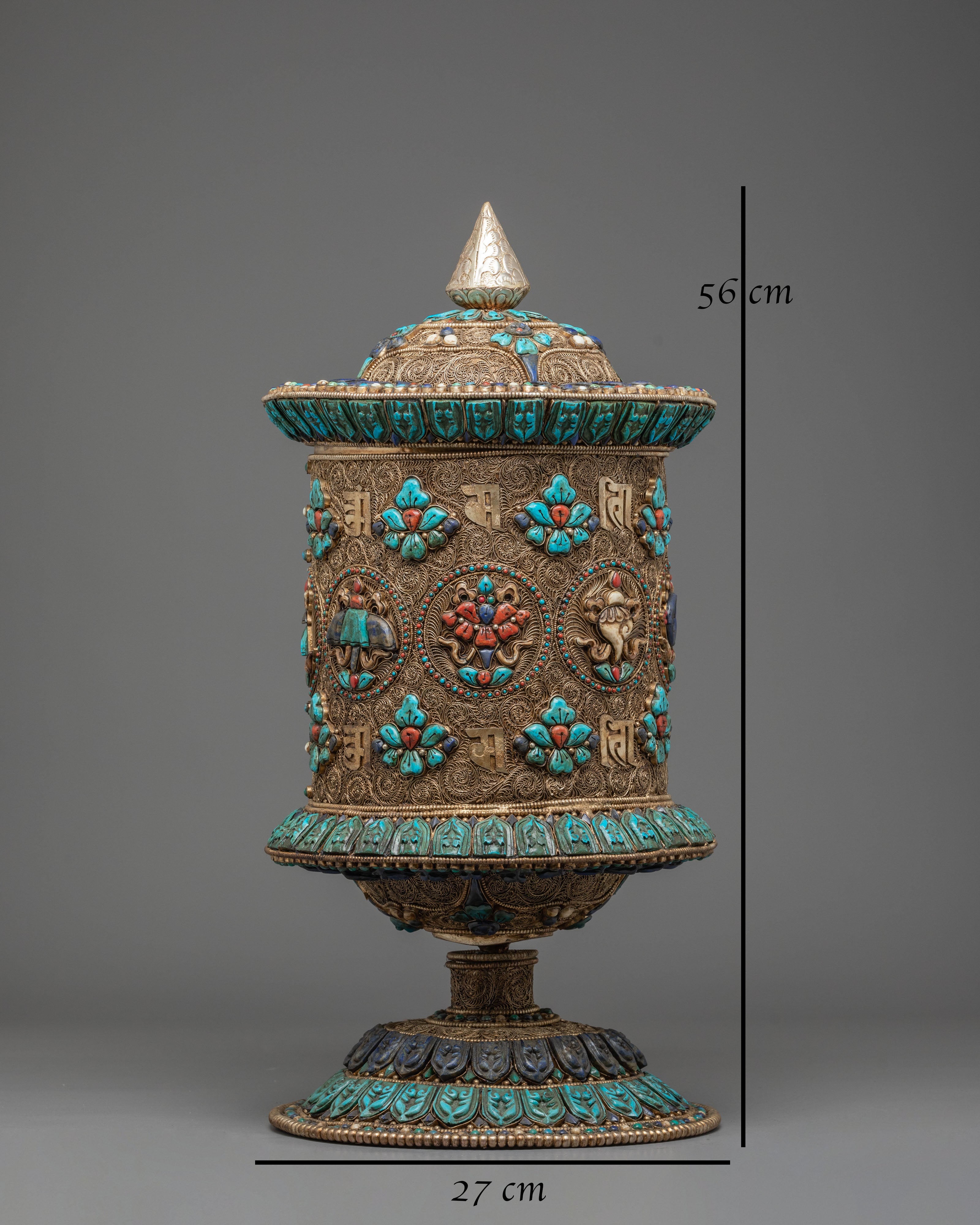 Prayer Wheel With 8 Auspicious Symbols | Tibetan Ritual Prayer Wheel