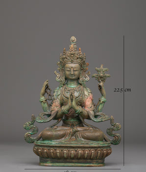 Oxidized Copper Statue of Chenrezig | The Compassionate Bodhisattva