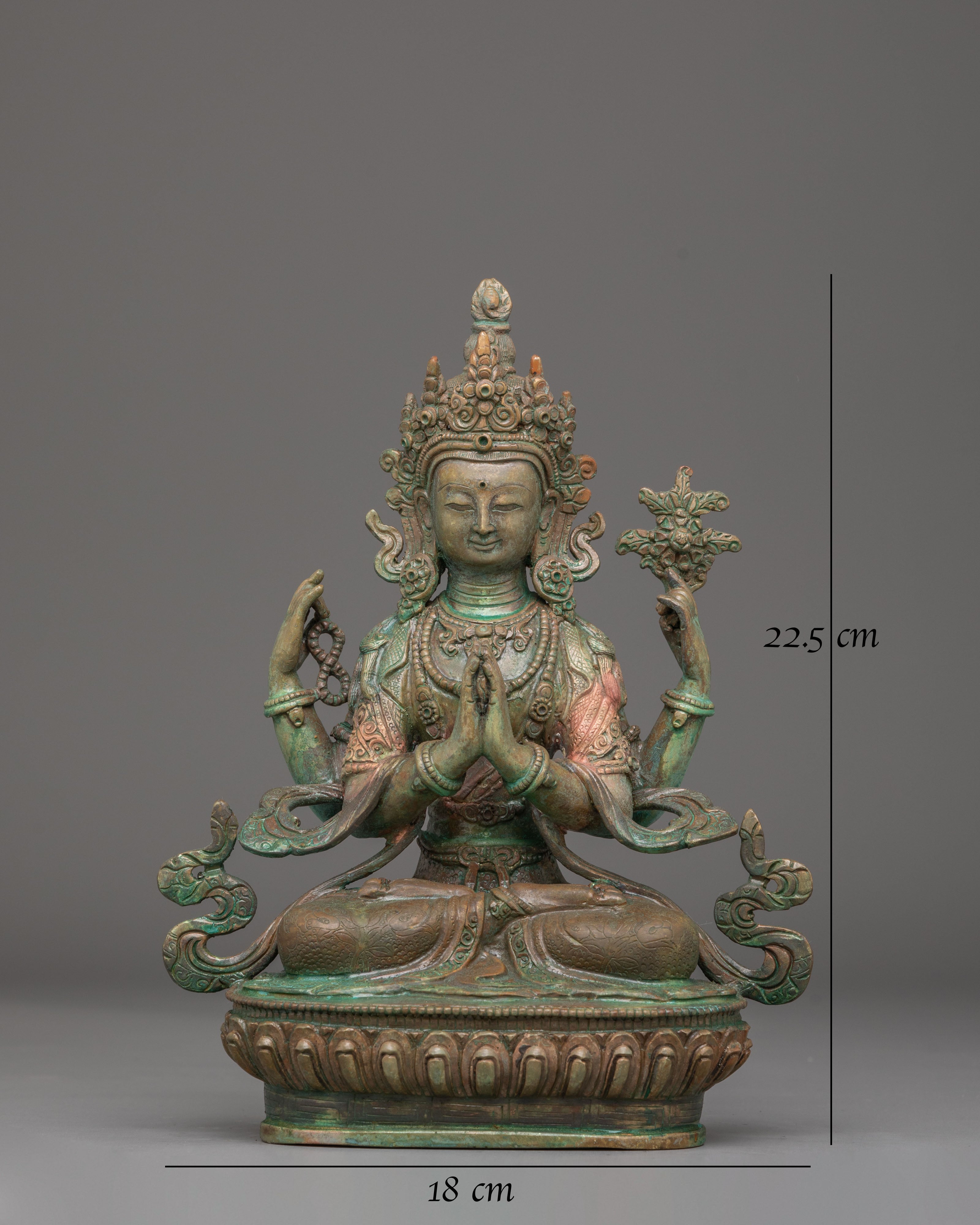 Oxidized Copper Statue of Chenrezig | The Compassionate Bodhisattva