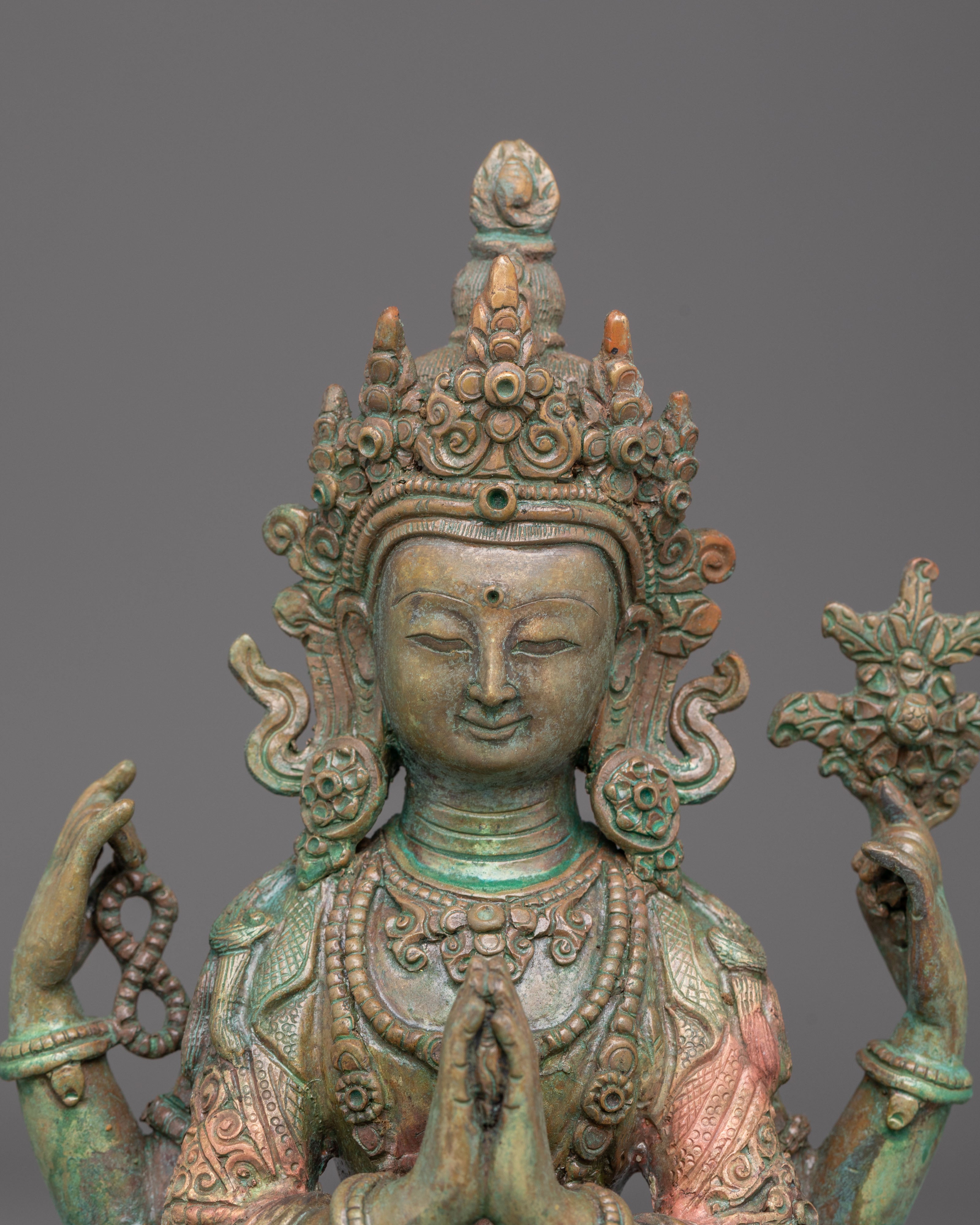 Oxidized Copper Statue of Chenrezig | The Compassionate Bodhisattva