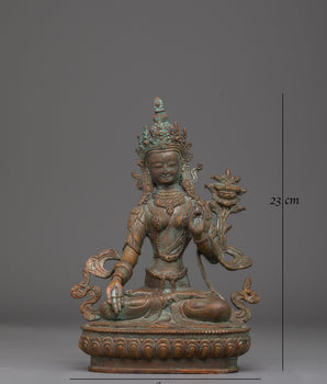 Oxidized Copper Statue of Green Tara | Enlightened Tara