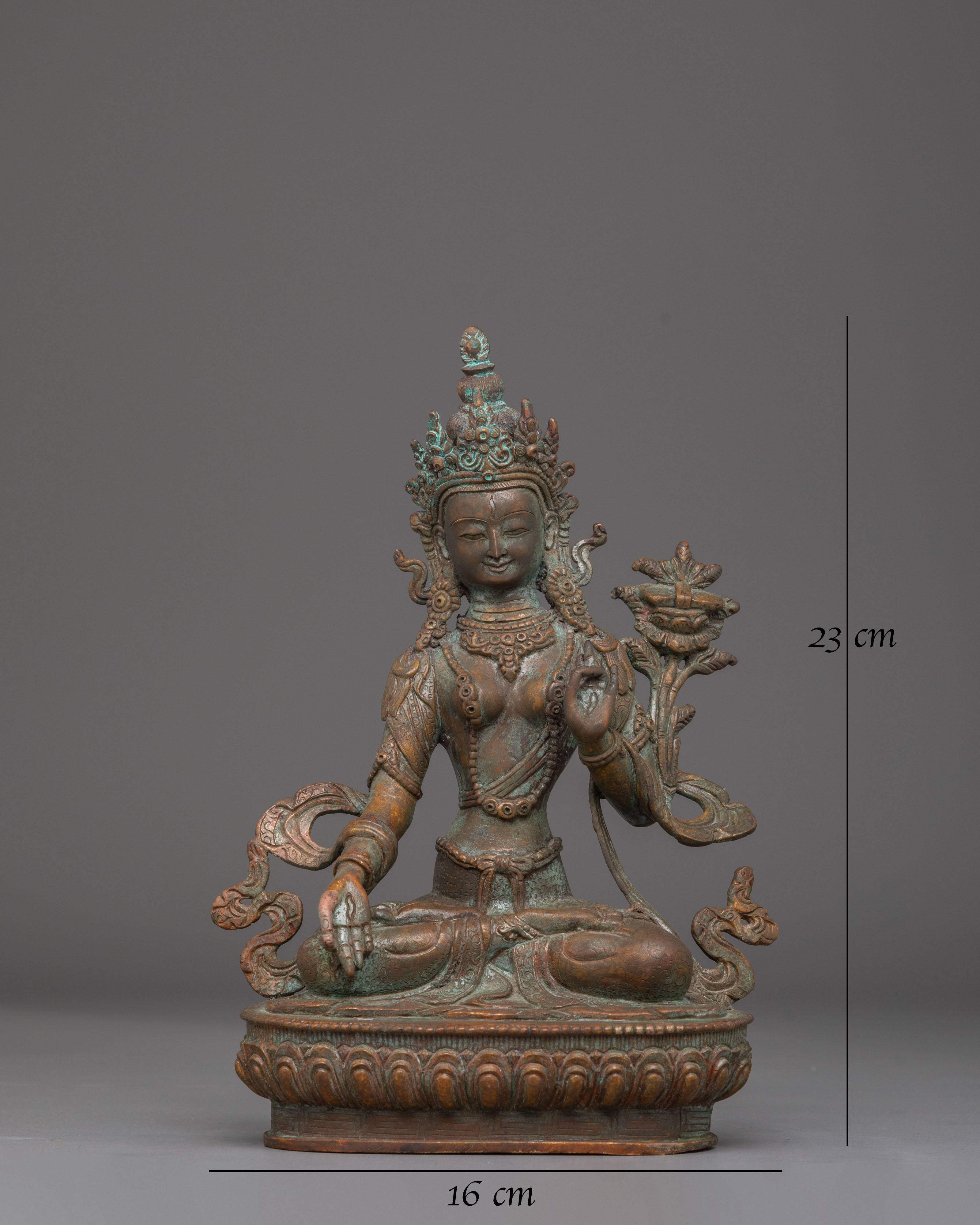 Oxidized Copper Statue of Green Tara | Enlightened Tara