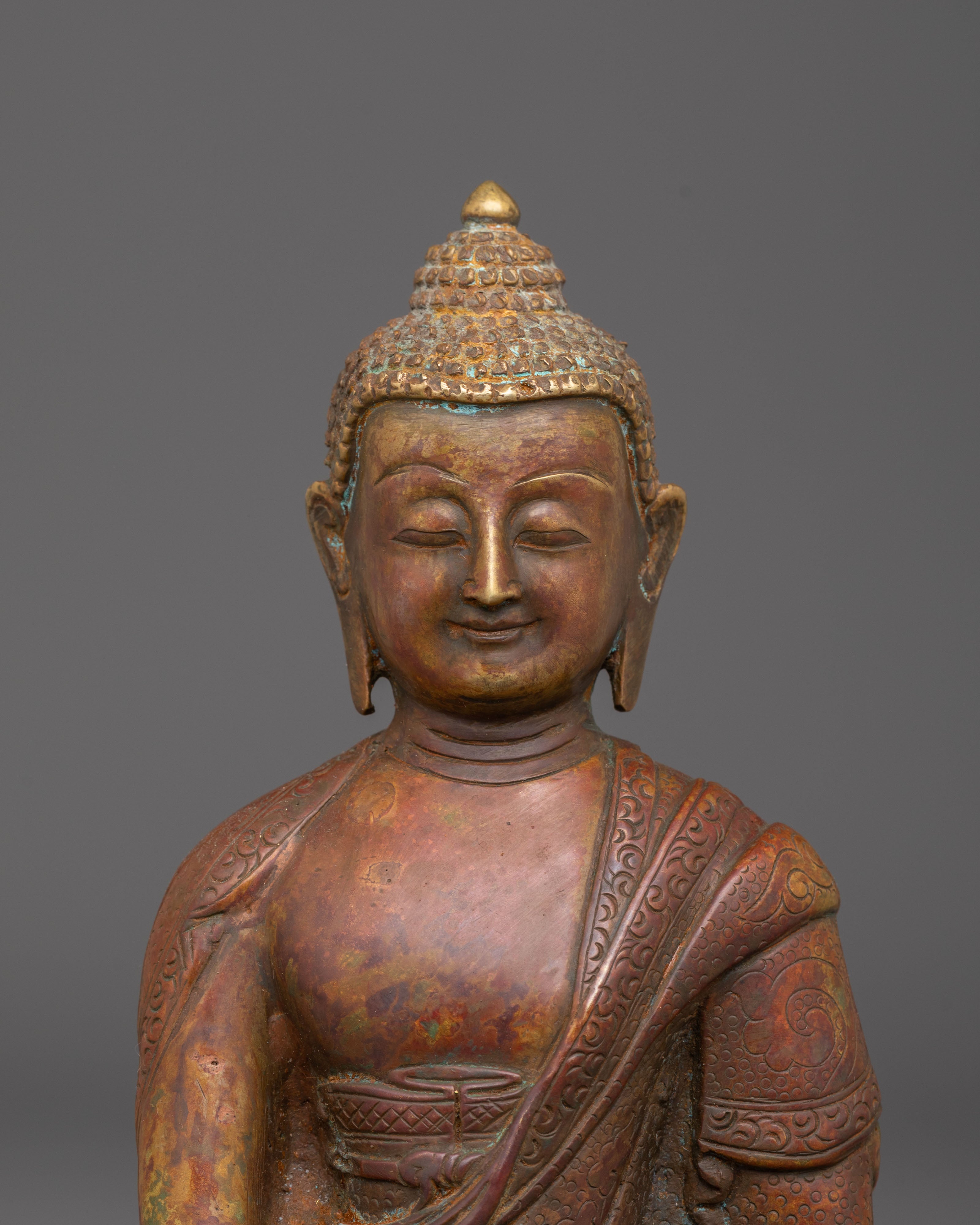 Sacred Shakyamuni Buddha Dharma Statue | Tibetan Copper Art for Meditation