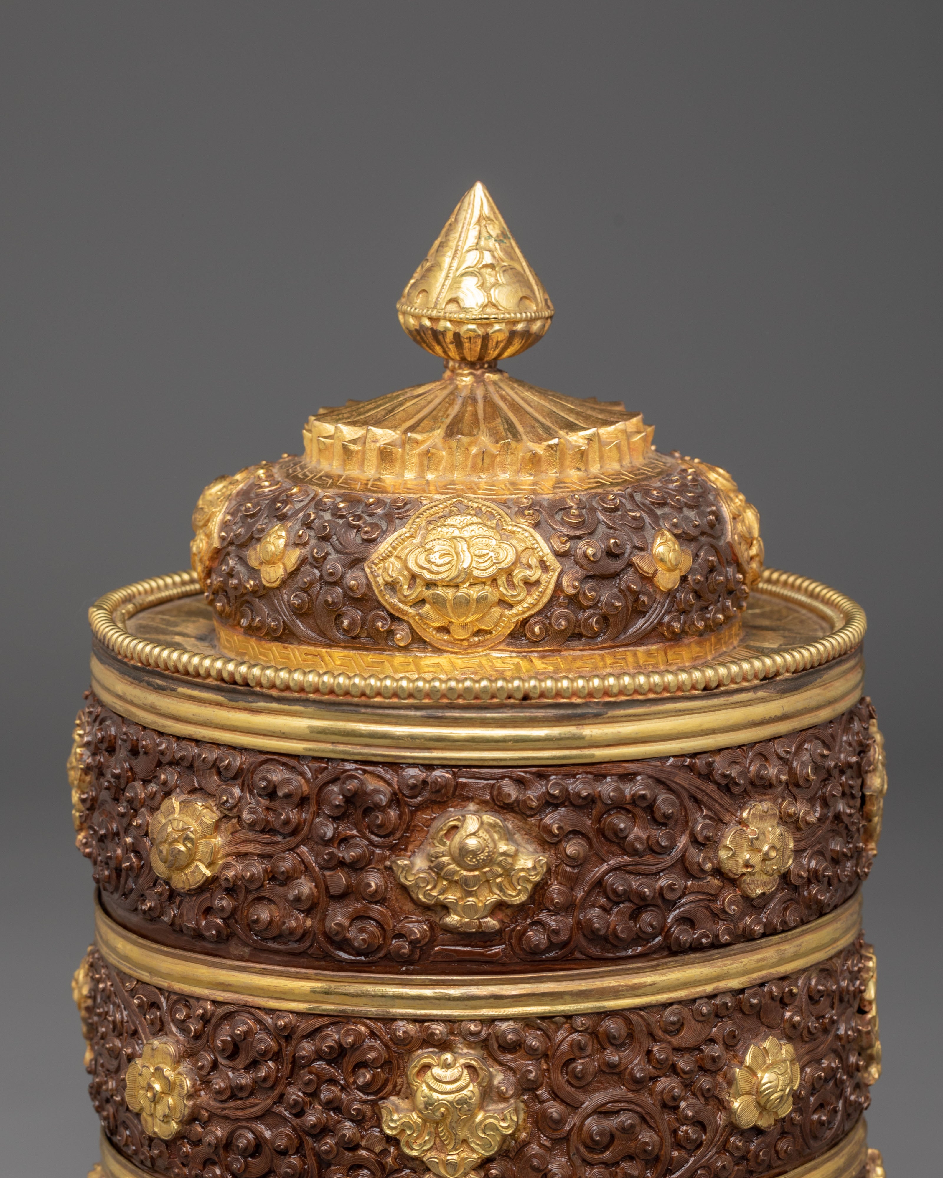 Handmade Traditional Dhupur Rice Pot | Copper Body with Gold Plated Design