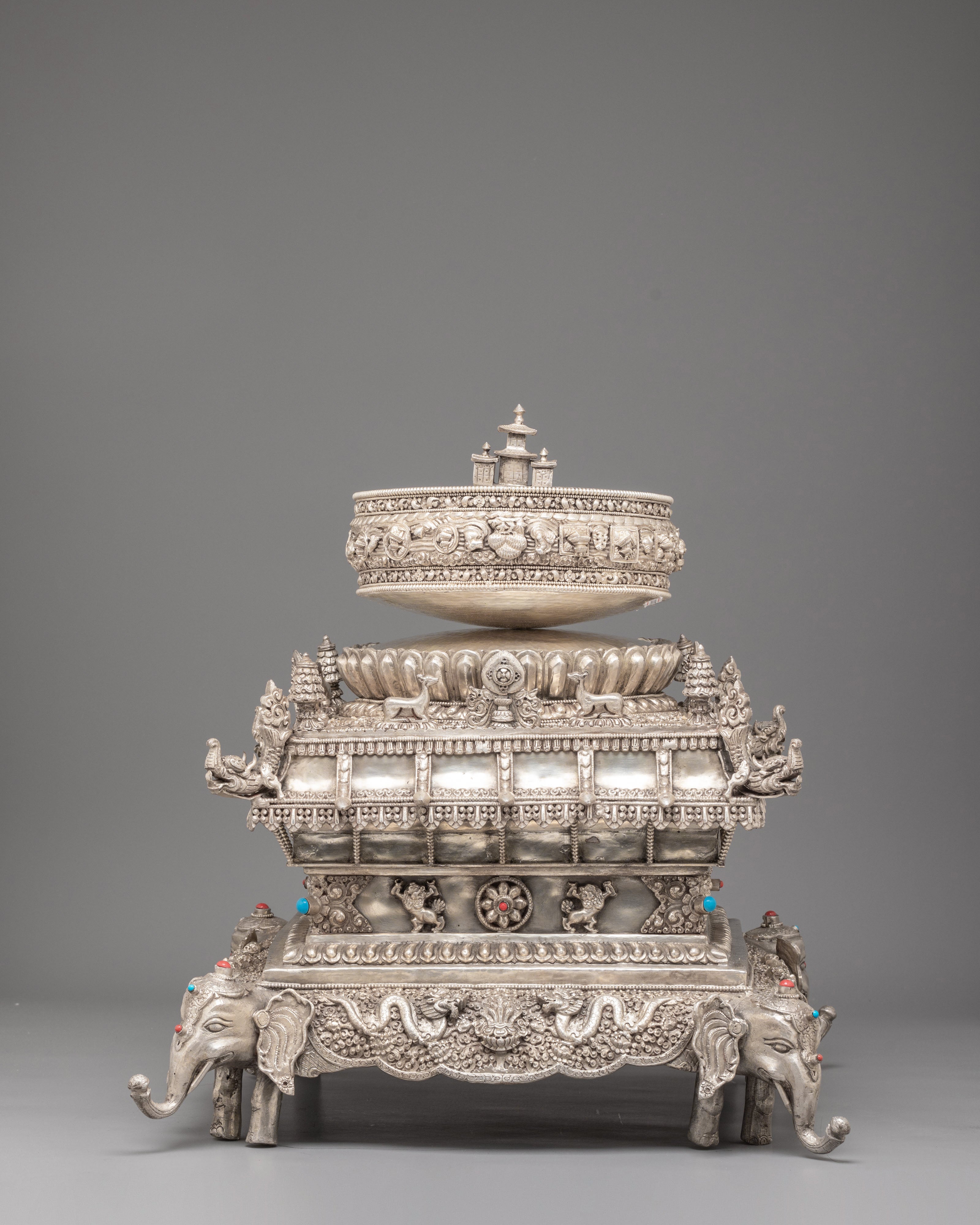 Traditional Tibetan Silver Mandala Set | Sacred Buddhist Offering Set