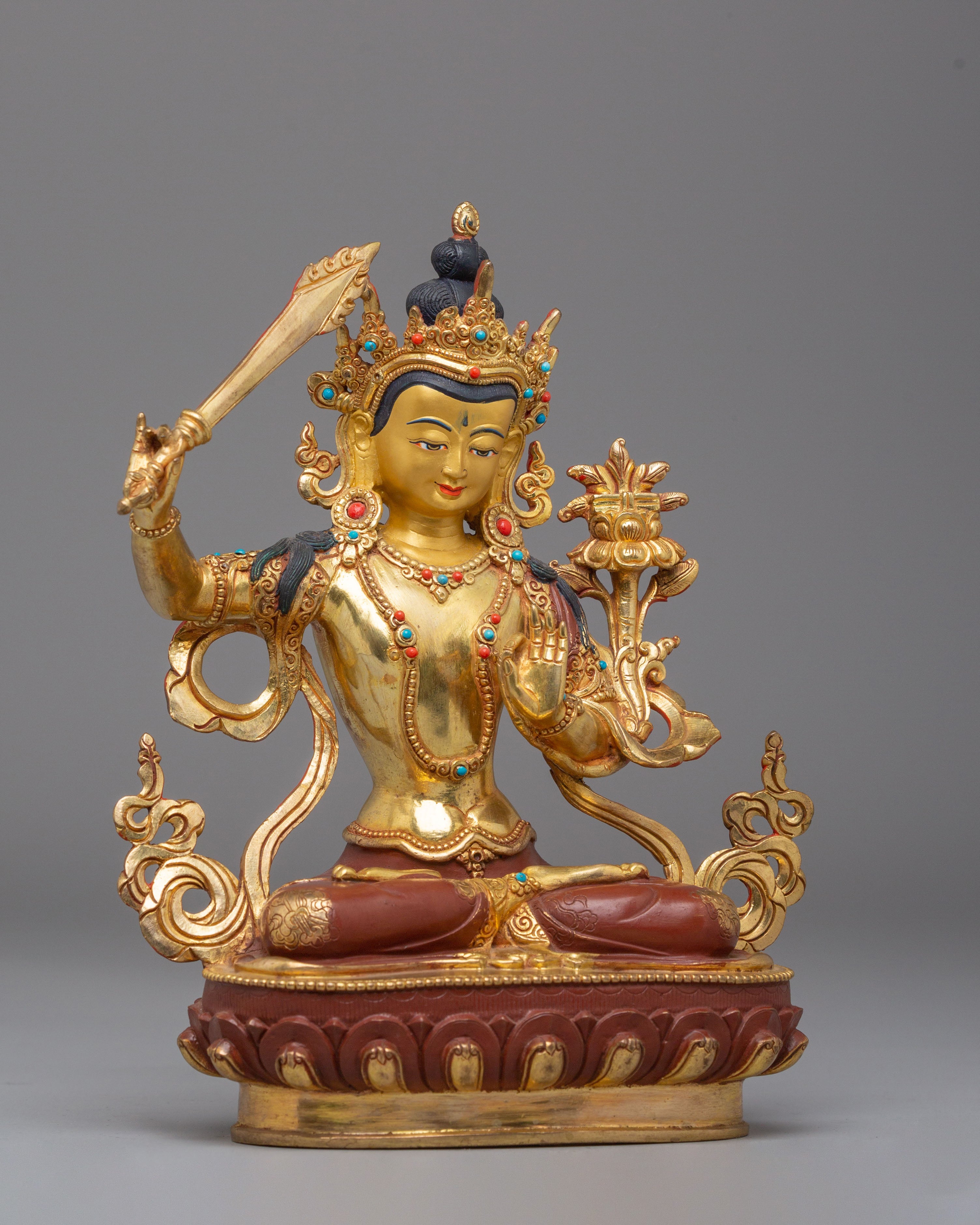 Handcrafted Tibetan Manjushri Bodhisattva Figurine for Decor