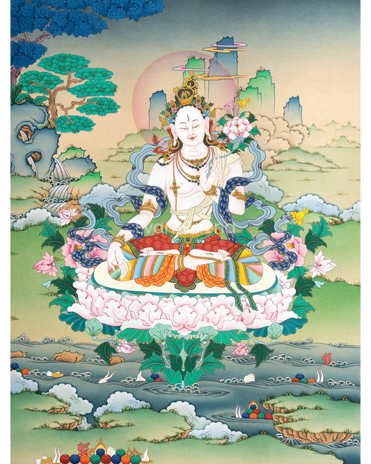 White Tara Meditation Art Print | Goddess Of Compassion and Longevity | Spiritual Decors