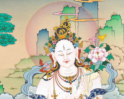 White Tara Meditation Art Print | Goddess Of Compassion and Longevity | Spiritual Decors