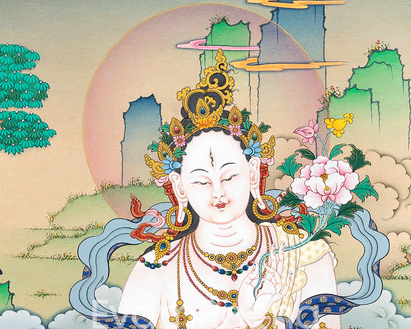 White Tara Meditation Art Print | Goddess Of Compassion and Longevity | Spiritual Decors