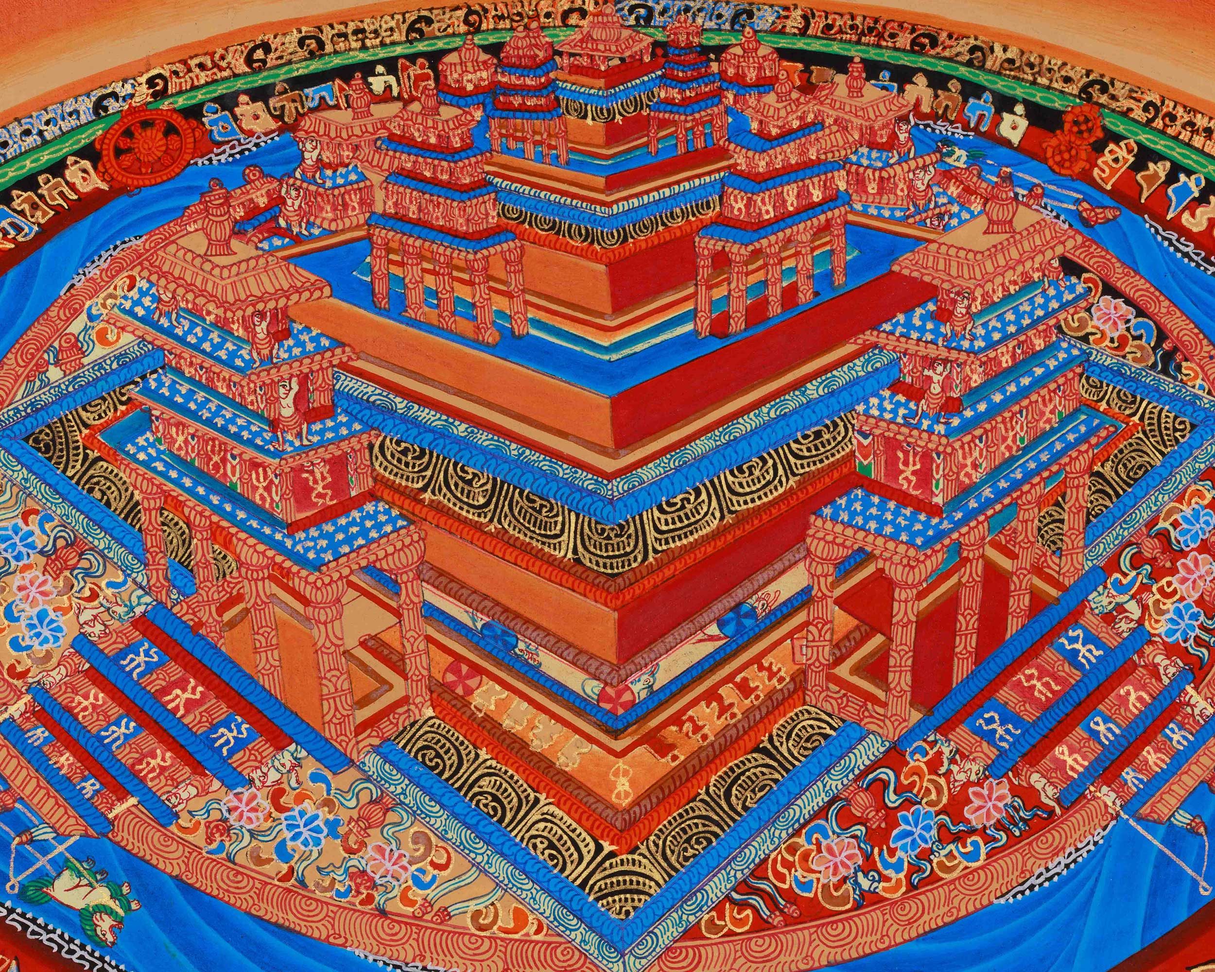 Three-Dimensional Kalachakra Mandala | Hand-Painted Wheel of Time Thangka
