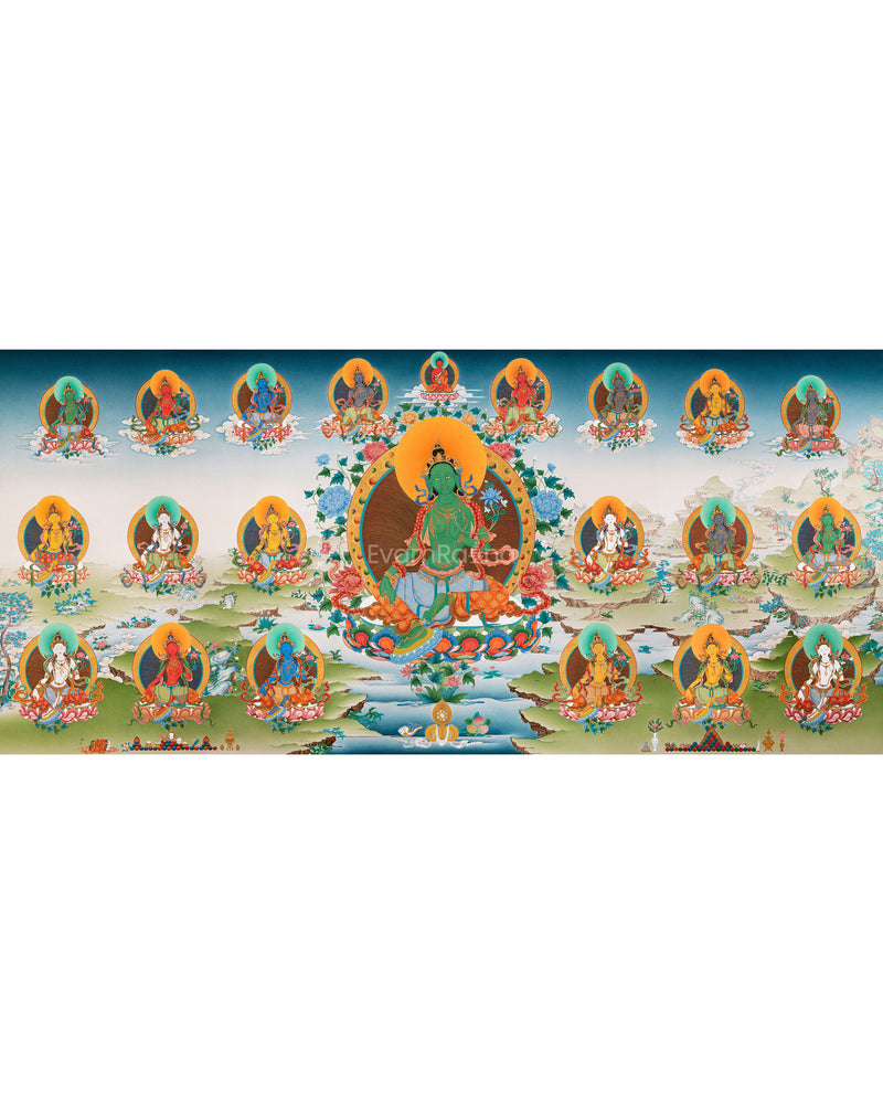 21 Tara | Tibetan Thangka Print | Orgyen Chokgyur Dechen Lingpa Tradition