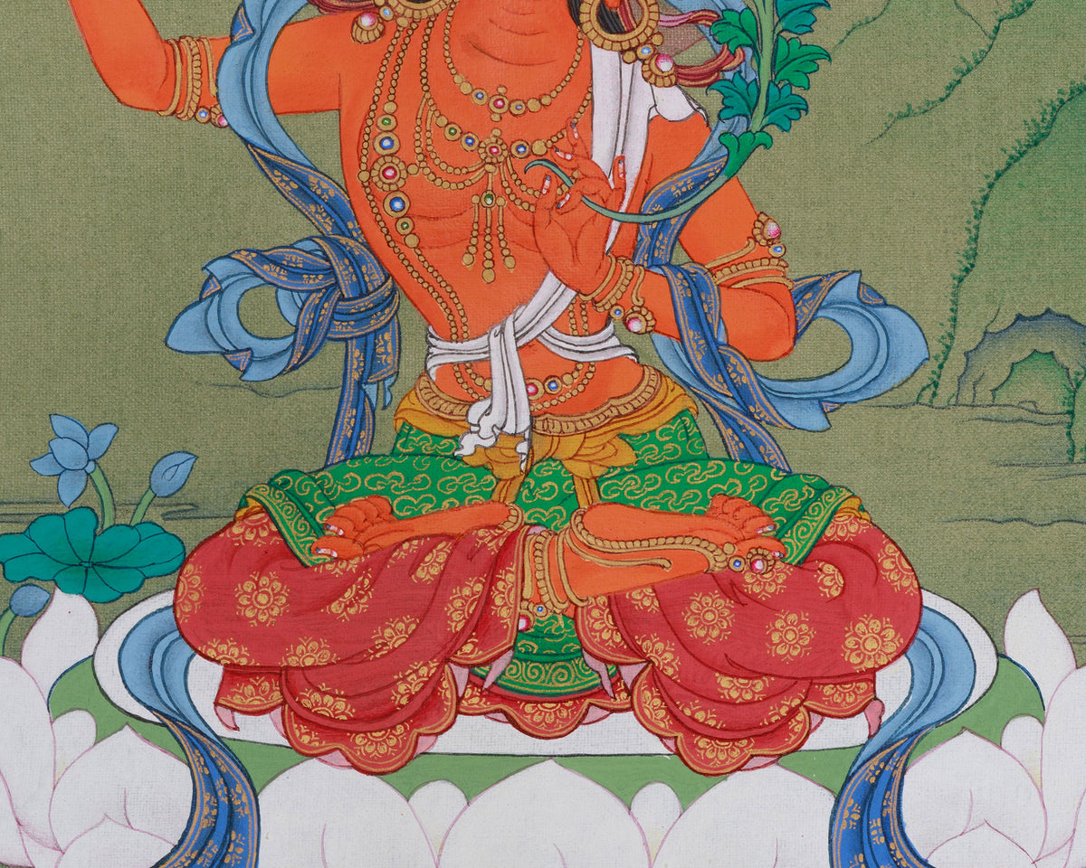 Bodhisattva Manjushri Knowledge Deity Thangka | A Sacred Symbol of Wisdom