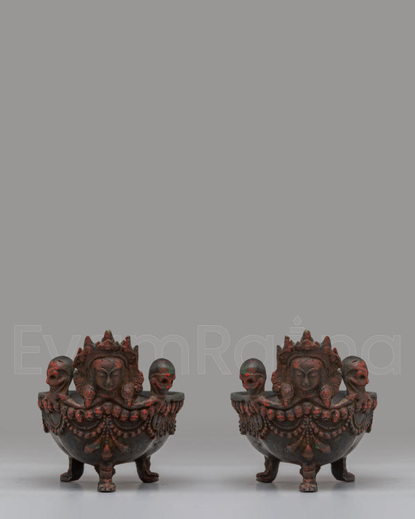 Sacred Kapala Set for Rituals | Handcrafted Skull Cups for Tantric Offerings