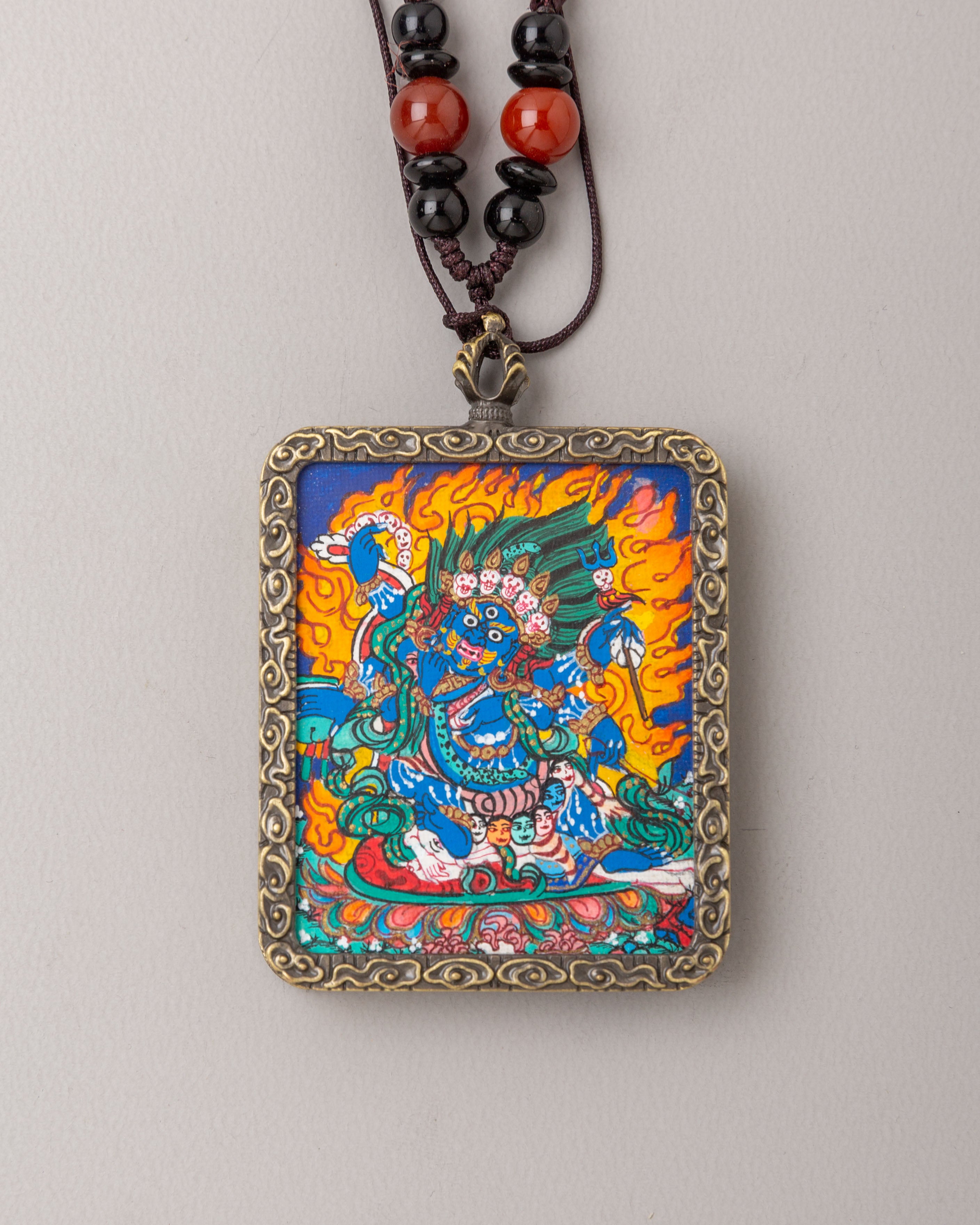Handmade Six-Armed Mahakala Locket | Spiritual Pendant for Protection