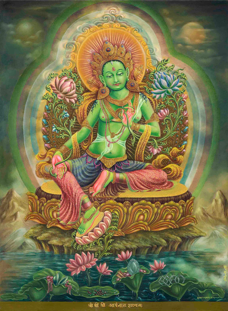 Sacred  Green Tara Thangka Digital Print |  Fine Quality Print
