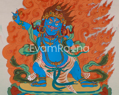 Hand-Painted Wrathful Vajrapani Thangka  | Tibetan Protector Deity