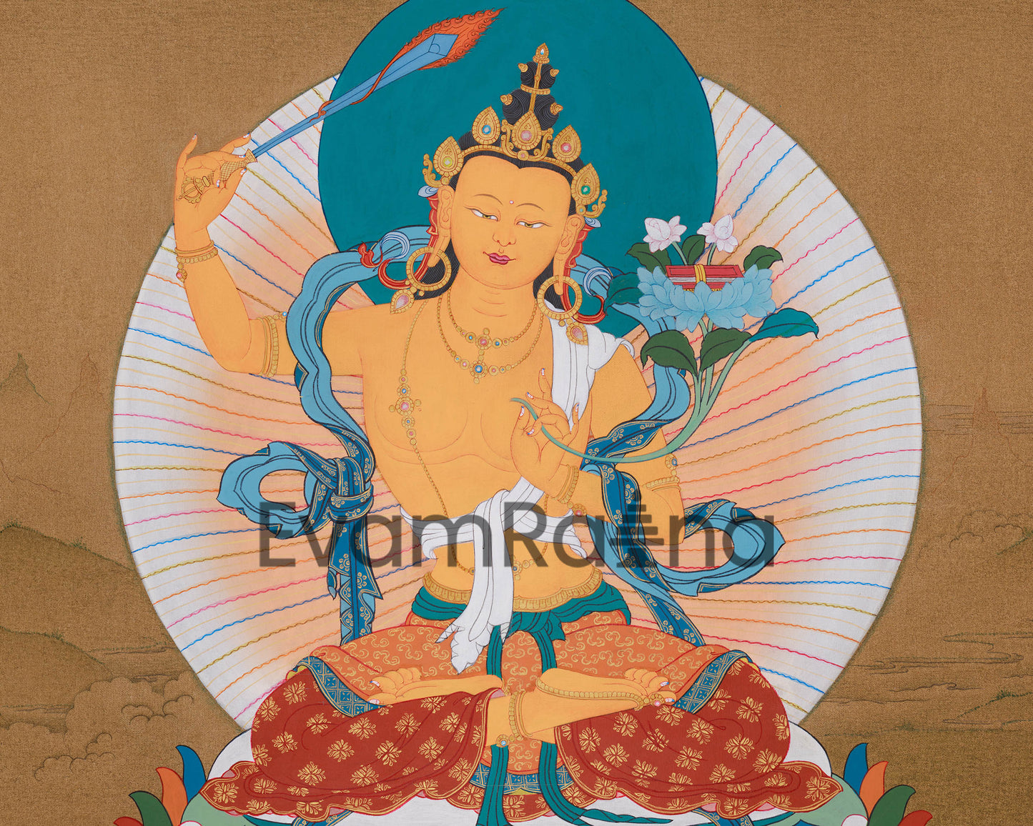 Wisdom Buddha Manjushree Thangka | Bodhisattva Art | Enlightenment and Clarity