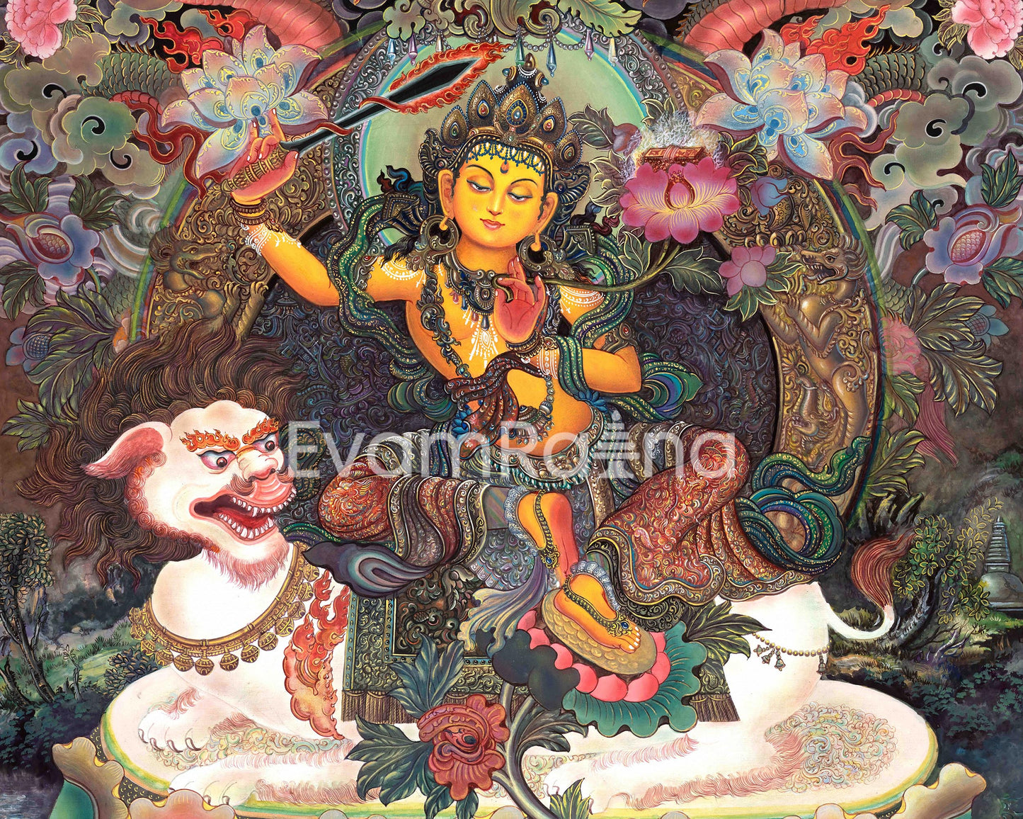 The Bodhisattva of Wisdom Manjushri Thangka Print | Vajrayana Deity Jampelyang Canvas Print