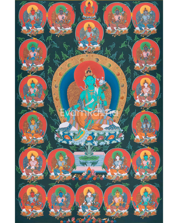 Thangka of 21 Tara Goddess | Traditional Karma Gadri Painting |  Tradition Of Mahasiddha Suryagupta