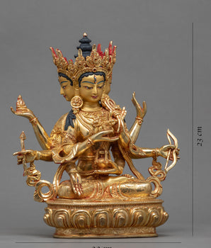 Gold Gilded Statue For Namgyalma Mantra Benefits | Tibetan Art Plated with Gold
