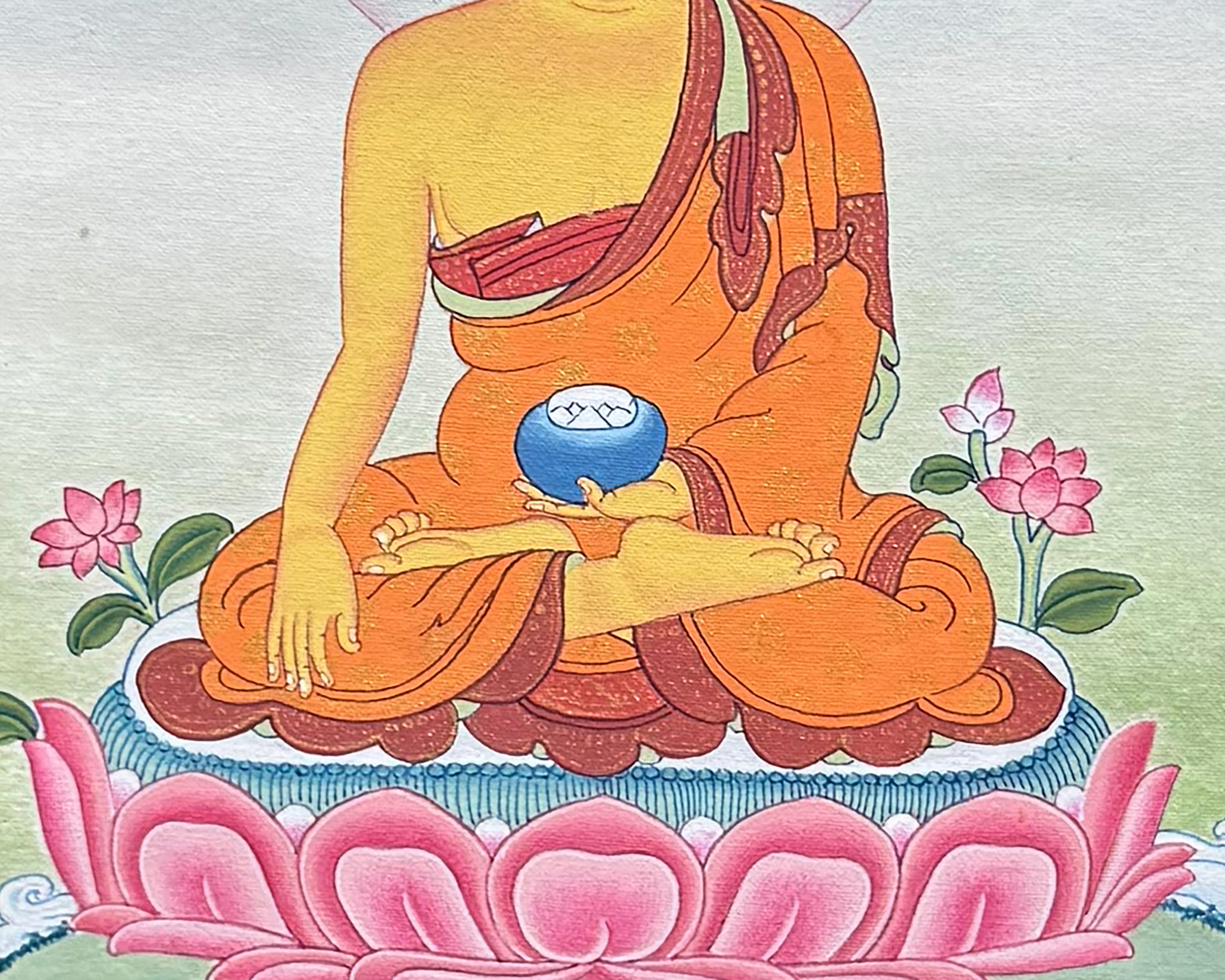 Siddhartha Gautama Thangka With Brocade | The Enlightened One Shakyamuni Buddha