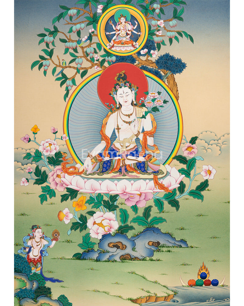 White Tara Wall Art | Traditional Painting| Himalayan Art