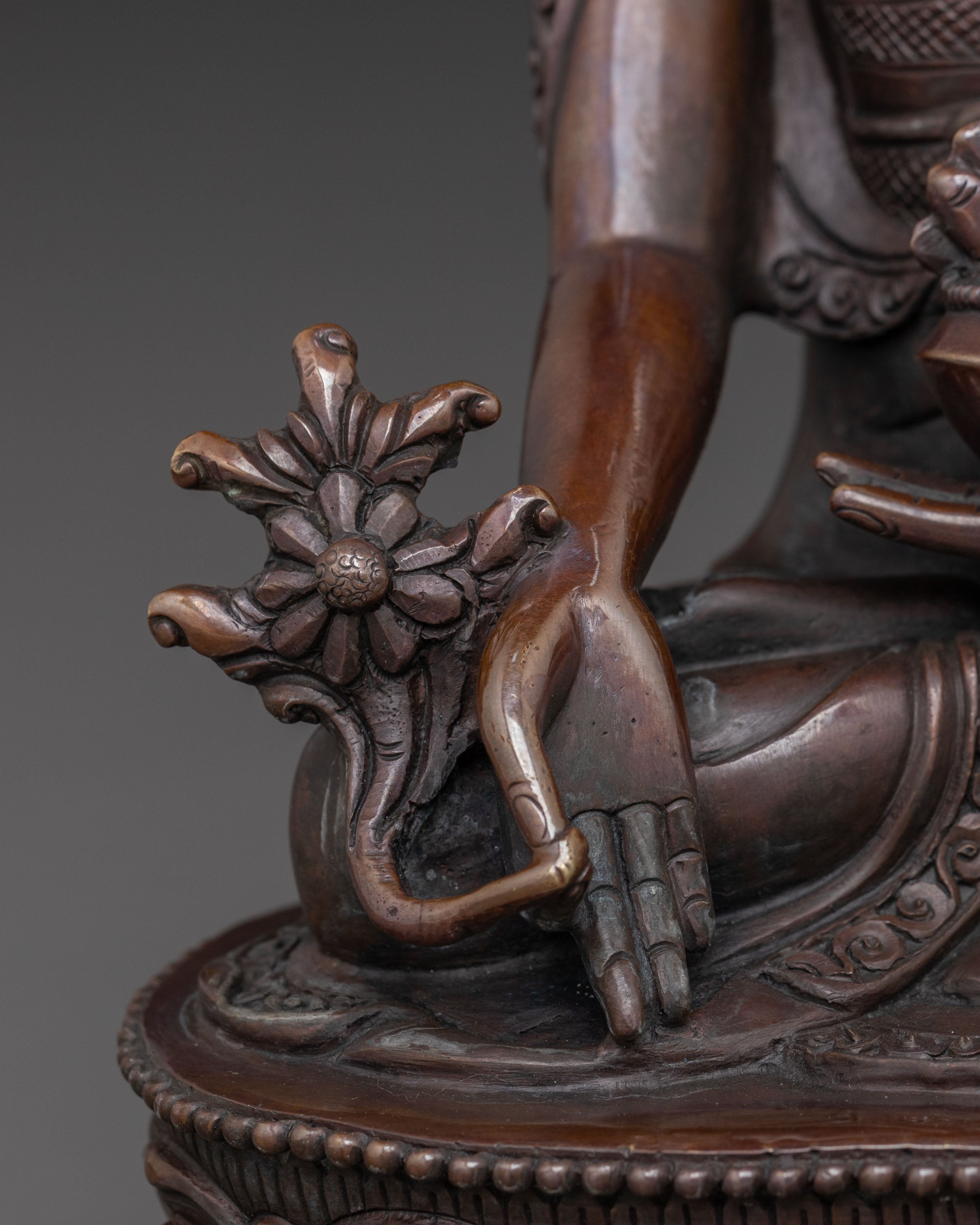 Healing Radiance: Medicine Buddha Spiritual Statue in Oxidized Copper