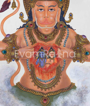 Hanuman Ji Depicted In Newari Paubha Print | The Monkey Commander Of The Monkey Army