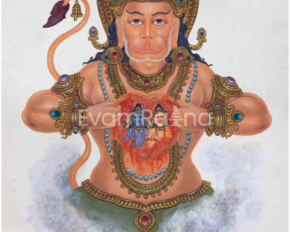 Hanuman Ji Depicted In Newari Paubha Print | The Monkey Commander Of The Monkey Army